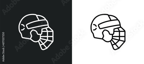 hockey helmet line icon in white and black colors. hockey helmet flat vector icon from hockey helmet collection for web, mobile apps and ui. © IconArt