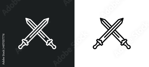 swords line icon in white and black colors. swords flat vector icon from swords collection for web, mobile apps and ui.