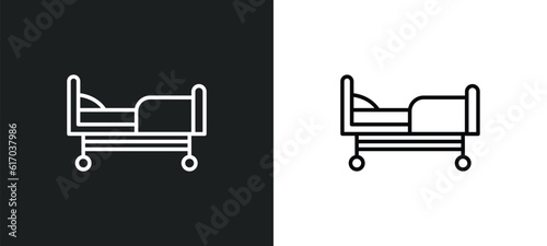hospital bed line icon in white and black colors. hospital bed flat vector icon from hospital bed collection for web, mobile apps and ui.