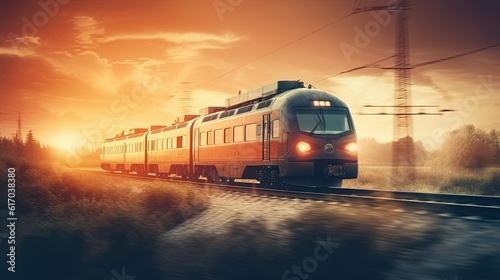 Modern fast train is going to the destination