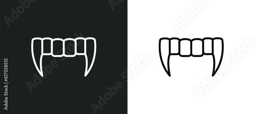 vampire teeth line icon in white and black colors. vampire teeth flat vector icon from vampire teeth collection for web, mobile apps and ui.