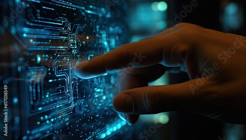 hand touching digital transformation and metaverse concept. Connection next generation technology and new era of innovation.