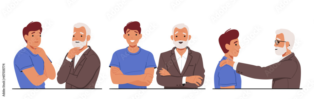 Intergenerational Unity Portrayed As A Young And Old Man Characters Standing Together, Symbolizing Wisdom, Experience Intergenerational Unity Portrayed As A Young And Old Man Characters Standing Together, Symbolizing Wisdom, Experience