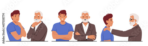 Intergenerational Unity Portrayed As A Young And Old Man Characters Standing Together, Symbolizing Wisdom, Experience