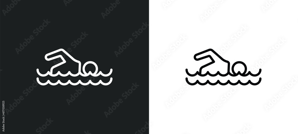 man swimming line icon in white and black colors. man swimming flat vector icon from man swimming collection for web, mobile apps and ui.