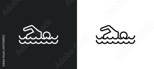 man swimming line icon in white and black colors. man swimming flat vector icon from man swimming collection for web, mobile apps and ui.
