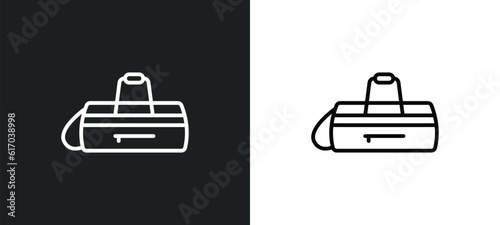 gym bag line icon in white and black colors. gym bag flat vector icon from gym bag collection for web, mobile apps and ui.