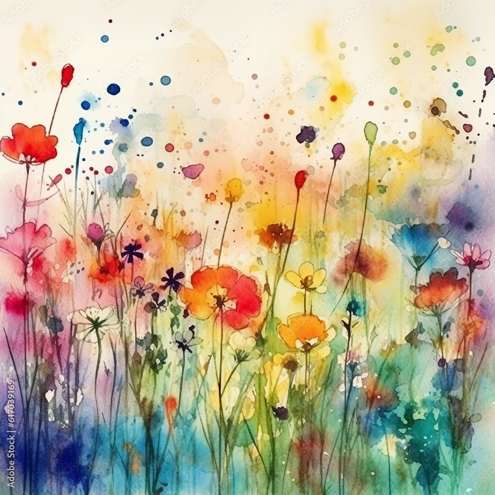 Obraz premium colorful watercolor abstract flower meadow