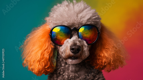 poodle with funky glasses on colorful background © Melinda Nagy