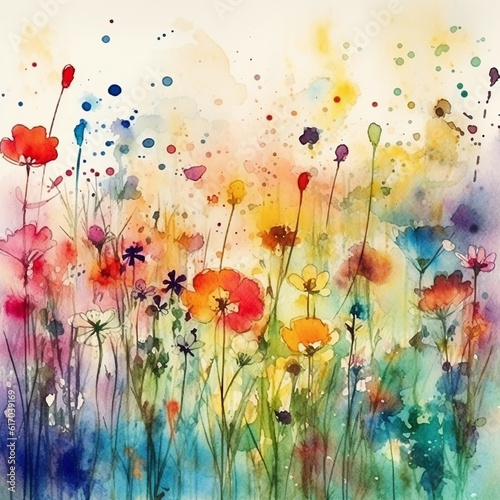 colorful watercolor abstract flower meadow