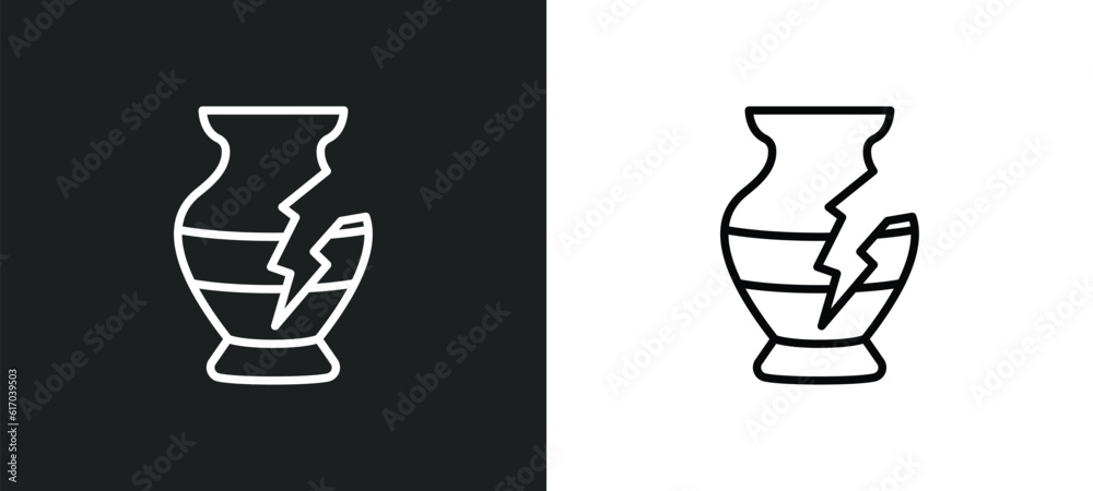 broken amphora line icon in white and black colors. broken amphora flat vector icon from broken amphora collection for web, mobile apps and ui. broken amphora line icon in white and black colors. broken amphora flat vector icon from broken amphora collection for web, mobile apps and ui.