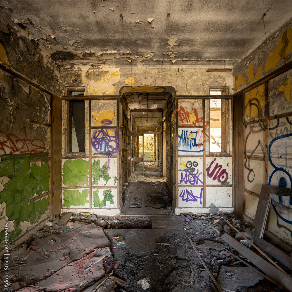 Grungy old staircase in a condemned building Grungy old staircase in a condemned building
