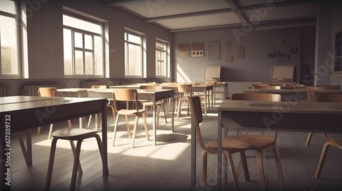 Classroom atmosphere in the morning with sunlight