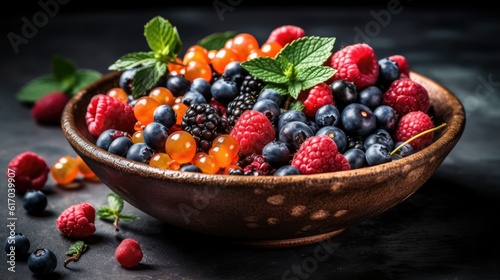 ripe forest berries - cranberries and blueberries