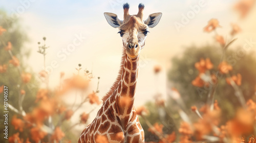 giraffe in the savannah HD 8K wallpaper Stock Photographic Image
