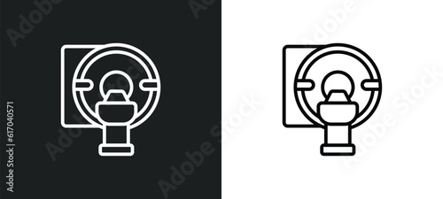 mri scanner line icon in white and black colors. mri scanner flat vector icon from mri scanner collection for web, mobile apps and ui.