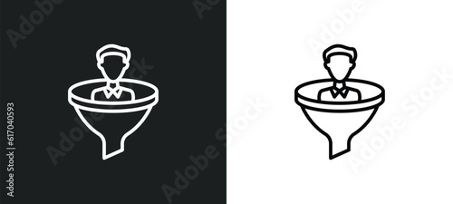 lead conversion line icon in white and black colors. lead conversion flat vector icon from lead conversion collection for web, mobile apps and ui.