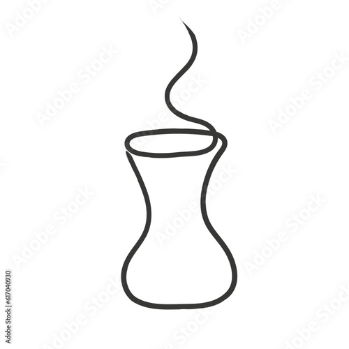 
Drawing One line art with an artistic brush. Armudu image of a glass with steam from which people drink tea in Azerbaijan