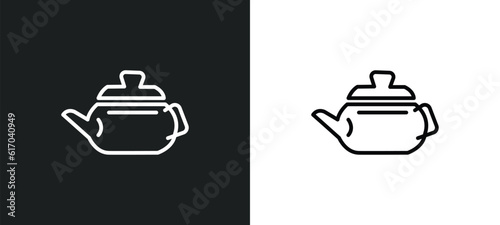 teapot line icon in white and black colors. teapot flat vector icon from teapot collection for web, mobile apps and ui.