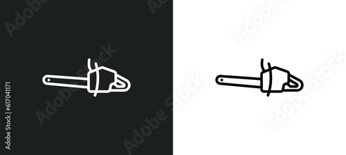 chainsaw line icon in white and black colors. chainsaw flat vector icon from chainsaw collection for web, mobile apps and ui.