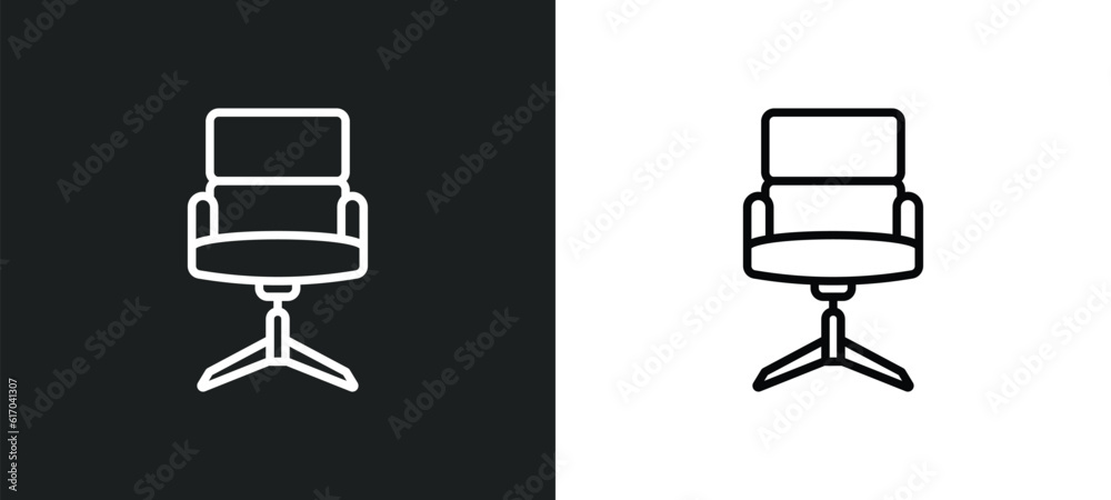 office chair line icon in white and black colors. office chair flat vector icon from office chair collection for web, mobile apps and ui. office chair line icon in white and black colors. office chair flat vector icon from office chair collection for web, mobile apps and ui.
