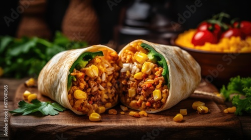 Delicious kebab wrap with spicy meat, lettuce, tomato, red onion and sauce.