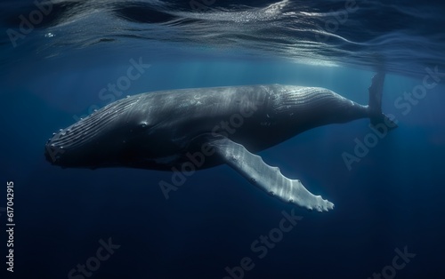 The blue whale in the sea. AI, Generative AI