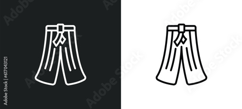 hakama line icon in white and black colors. hakama flat vector icon from hakama collection for web, mobile apps and ui.
