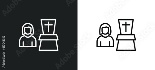 widow / widower line icon in white and black colors. widow / widower flat vector icon from widow / widower collection for web, mobile apps and ui.