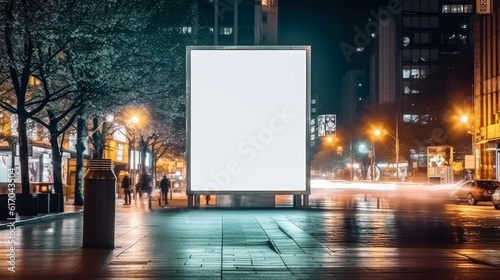 Digital Media Blank billboard at city , signboard for product advertisement design on road walking street , advertising light box billboard, Created with Generative Ai Technology