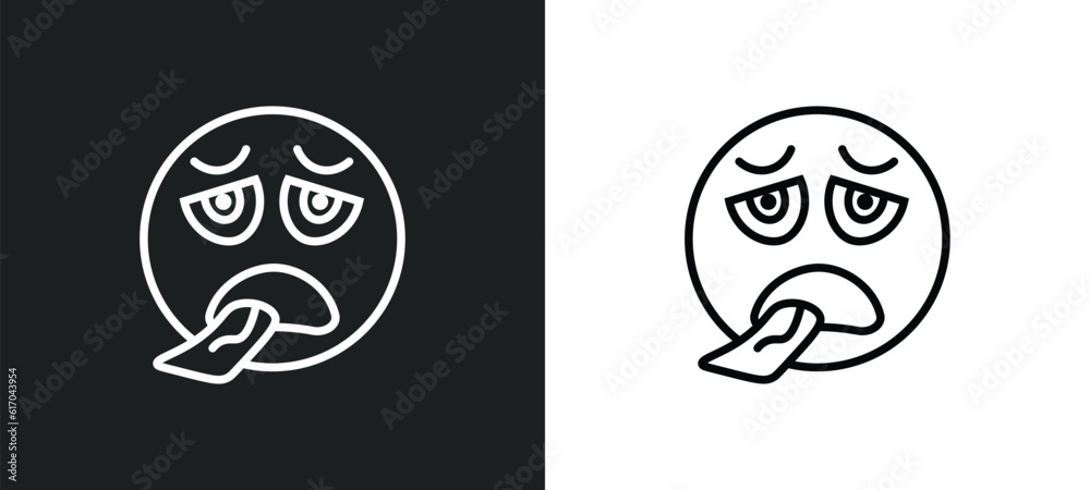 exhausted emoji line icon in white and black colors. exhausted emoji flat vector icon from exhausted emoji collection for web, mobile apps and ui.