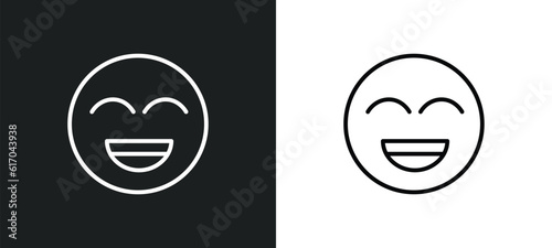 grinning emoji line icon in white and black colors. grinning emoji flat vector icon from grinning emoji collection for web, mobile apps and ui.
