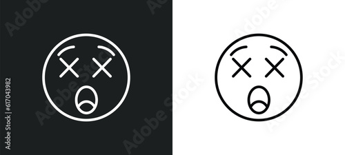 dizzy emoji line icon in white and black colors. dizzy emoji flat vector icon from dizzy emoji collection for web, mobile apps and ui.