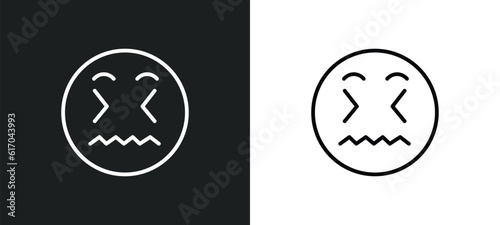 disgusted emoji line icon in white and black colors. disgusted emoji flat vector icon from disgusted emoji collection for web, mobile apps and ui.