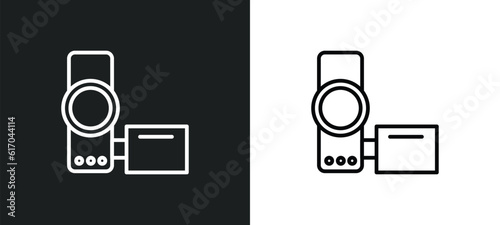 handy cam line icon in white and black colors. handy cam flat vector icon from handy cam collection for web, mobile apps and ui.