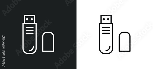 pen drive line icon in white and black colors. pen drive flat vector icon from pen drive collection for web, mobile apps and ui.