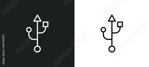 usb connection line icon in white and black colors. usb connection flat vector icon from usb connection collection for web, mobile apps and ui.