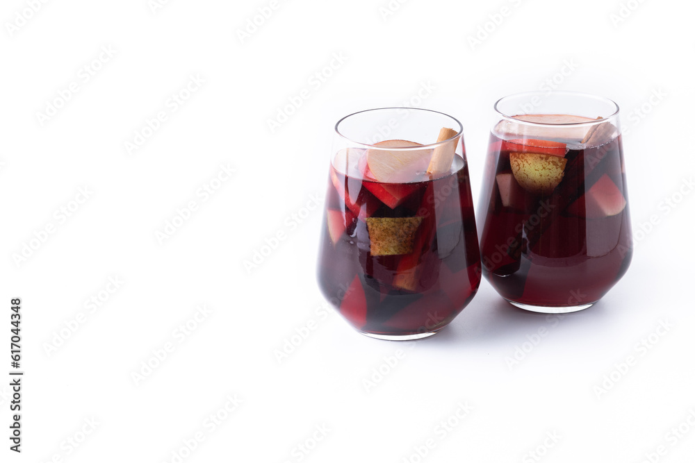 Autumn sangria with pear and apple isolated on white background. Copy space Autumn sangria with pear and apple isolated on white background. Copy space