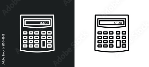calculator line icon in white and black colors. calculator flat vector icon from calculator collection for web, mobile apps and ui.