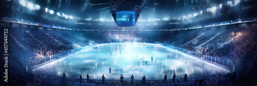 Eishockey Arena Hintergrund Banner mit Lichteffekte,  Generative AI