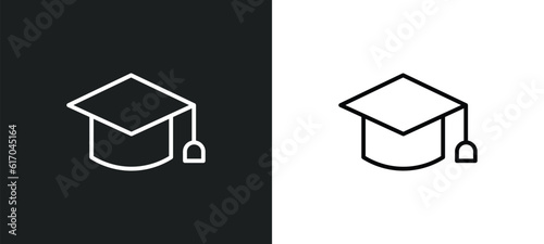 graduate cap line icon in white and black colors. graduate cap flat vector icon from graduate cap collection for web, mobile apps and ui.