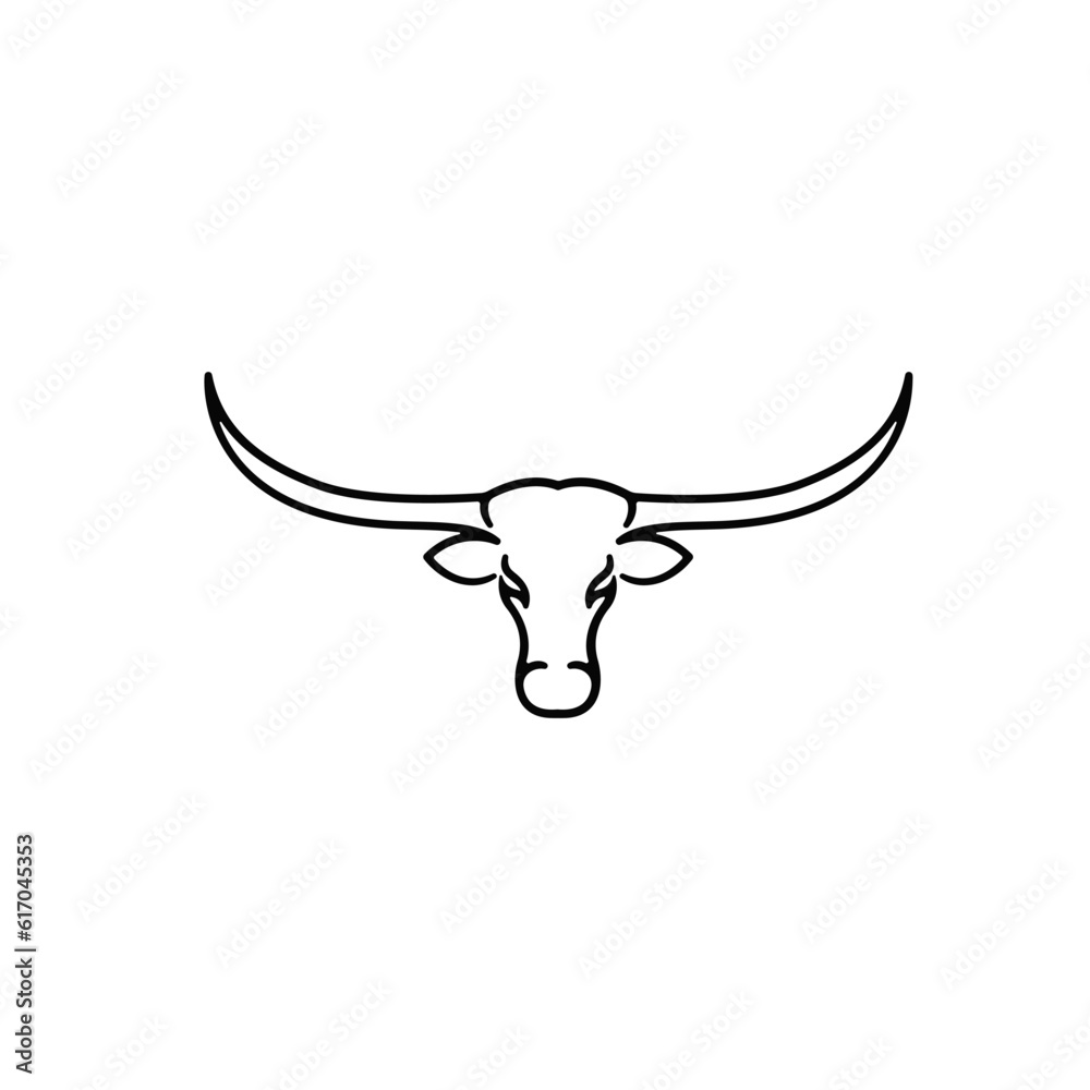 Line art Texas Longhorn logo, Country Western Bull Cattle Vintage Retro Logo Design