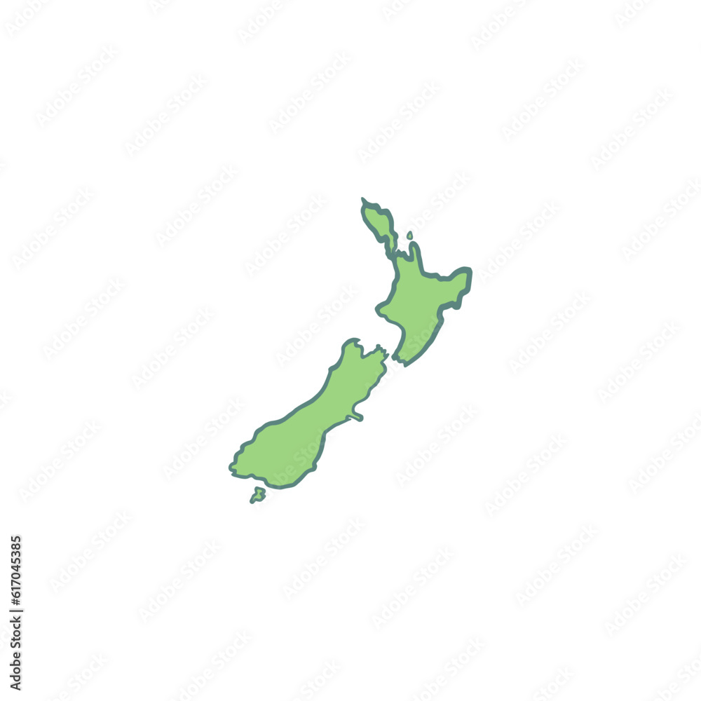 Green New Zealand Map Cartoon Style Vector Illustration