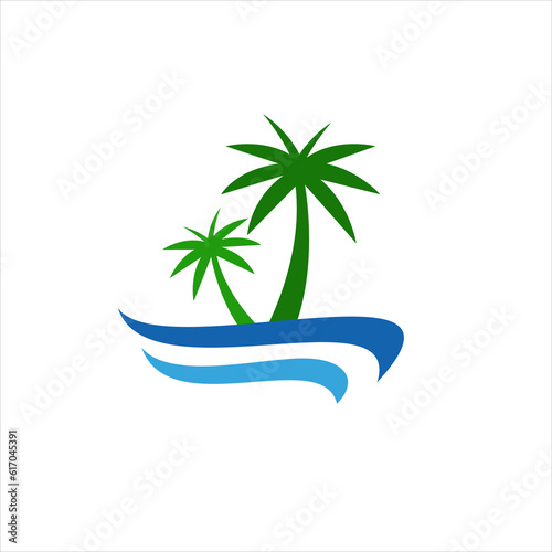 Fototapeta Naklejka Na Ścianę i Meble -  Palm tree summer beach logo design vector illustration