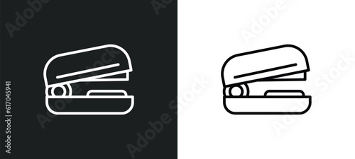 stapler line icon in white and black colors. stapler flat vector icon from stapler collection for web, mobile apps and ui.