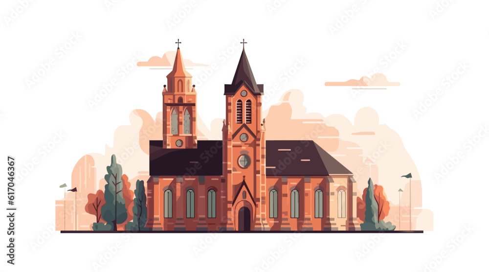 Church building set flat cartoon isolated on white background. Vector illustration