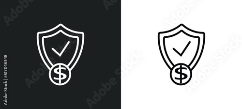 guaranty shield line icon in white and black colors. guaranty shield flat vector icon from guaranty shield collection for web, mobile apps and ui.