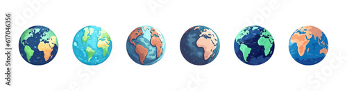 Earth planet set flat cartoon isolated on white background. Vector illustration