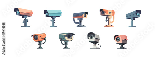 CCTV set flat cartoon isolated on white background. Vector illustration