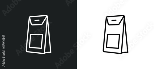 coffee bag line icon in white and black colors. coffee bag flat vector icon from coffee bag collection for web, mobile apps and ui.